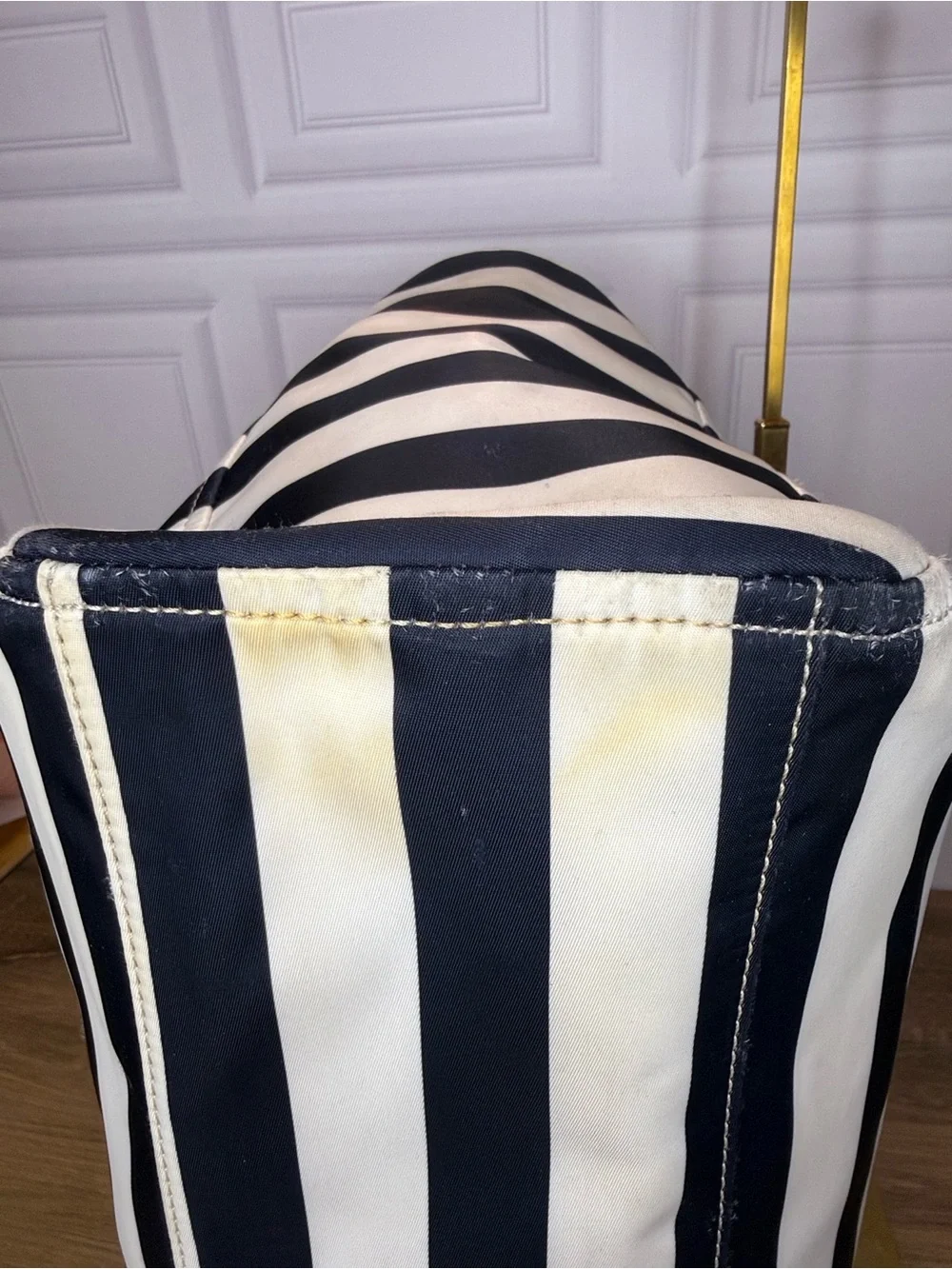Kate Spade New York Navy & White Striped Nylon Zip Tote Large Shoulder Bag